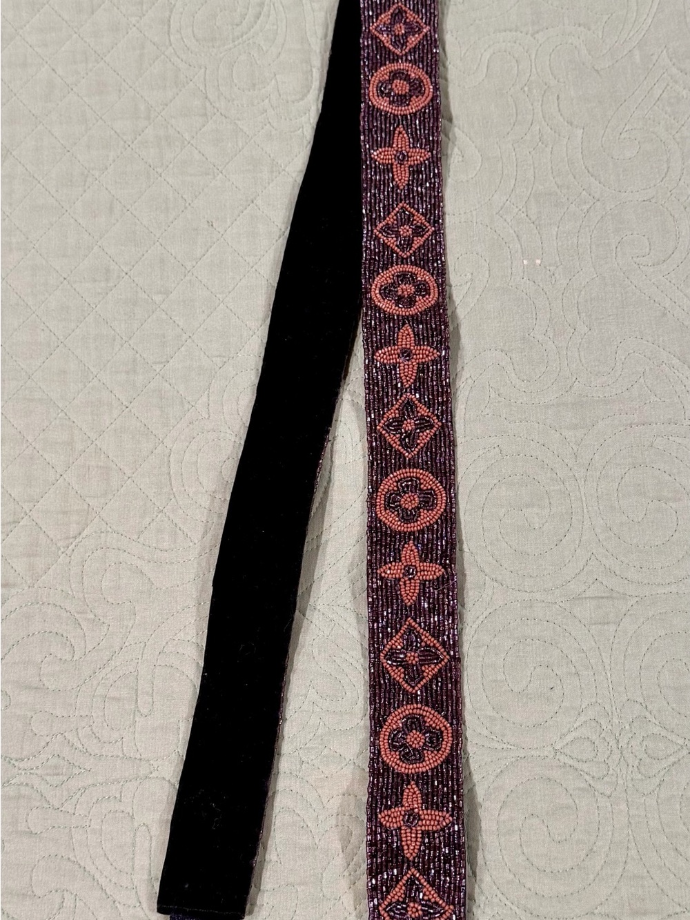 Beaded Velvet Strap in Brown and Tan